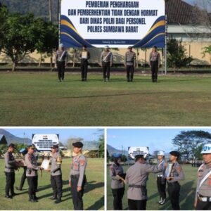 Polres Sumbawa Barat Gelar Upacara PTDH dan Penghargaan Personel Berprestasi