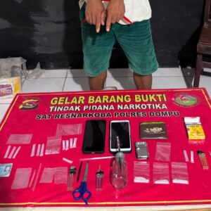 SATRESNARKOBA POLRES DOMPU UNGKAP DUGAAN PEREDARAN SABU, AMANKAN SEORANG PRIA BESERTA BARANG BUKTI 6,39 GRAM