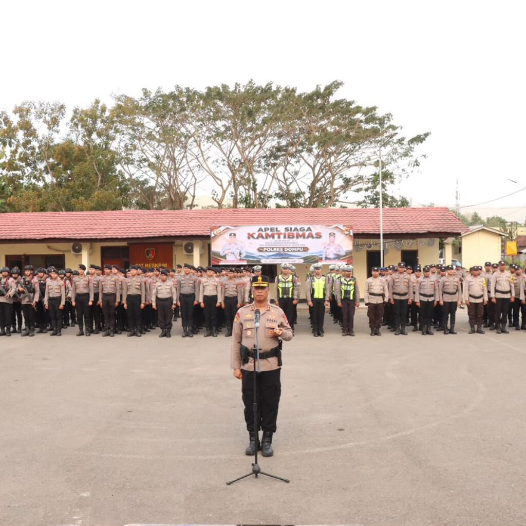 POLRES DOMPU GELAR APEL SIAGA KAMTIBMAS, PERKUAT KESIAPSIAGAAN JELANG HUT RI KE-81