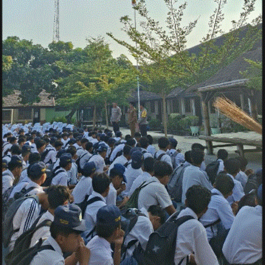Bhabinkamtibmas dan Kanit Binmas Labuhan Haji Sosialisasikan SMA Kemala Taruna Bhayangkara di SMPN 1 Labuhan Haji